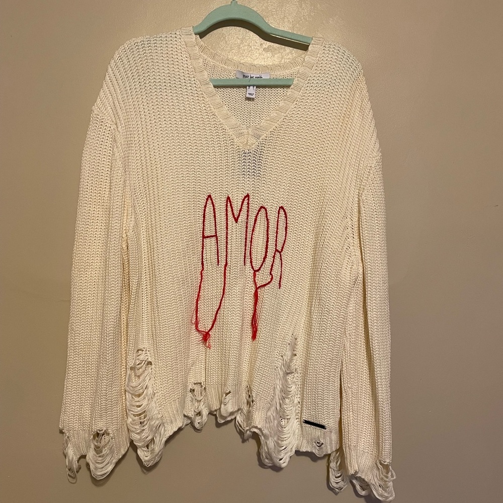 Peace Love World amor destructed sweater size medium